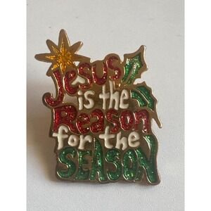Vintage Camco Jesus is the Reason for the Season Christmas Pin Glitter Enamel